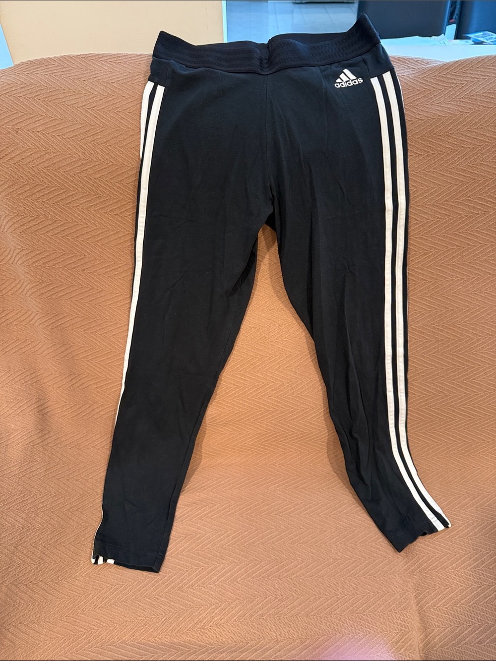 adidas Black Leggings with White Triple Stripes - Kids